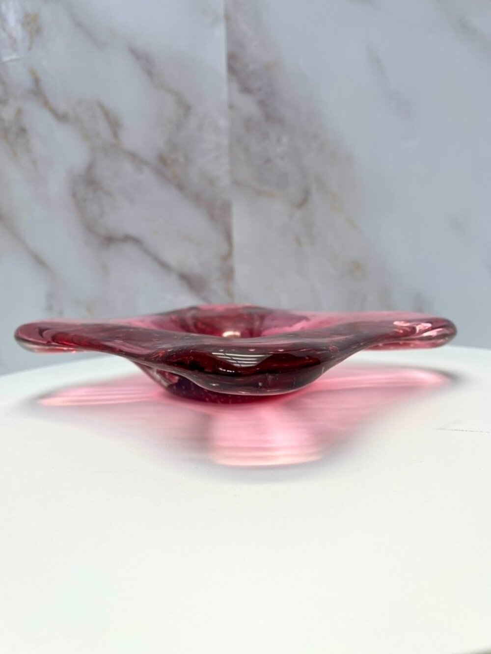 Vintage Cranberry Controlled Bubble Art Glass Bowl Plate 8” - Picture 4 of 8